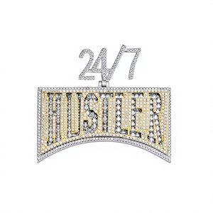Colgante con Temática de Hustler 24/7 con Cristales de Estrás y Moissanita, Colgante Hip Hop de Aleación de Plata 925 - Product Image 1