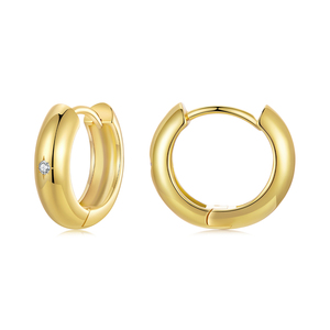 Classic 10K Gold <b>Huggie</b> Earrings With Round Diamond Claw Setting Women's Jewelry Gift Style - Product Image 1