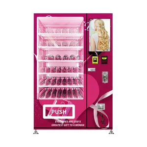 化粧品自動販売機ウィッグとまつげ自動販売機ピンクの光沢のあるラップ美容自動販売機