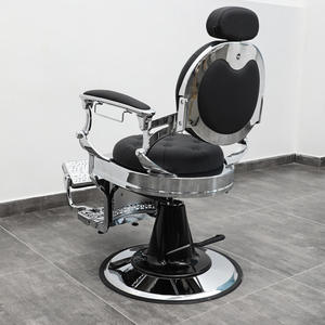 Sillón de Barbería Hidráulico Moderno, Asiento de Cuero Sintético, Altura Ajustable, Base de Acero Inoxidable, Diseño Industrial, Muebles de Salón - Product Image 4