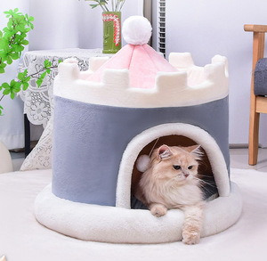 Château en peluche moelleux lit pour chat semi fermé maison pour animaux de compagnie pour chats et petits chiens confortable et chaud grotte pour animaux de compagnie avec coussin amovible - Product Image 3
