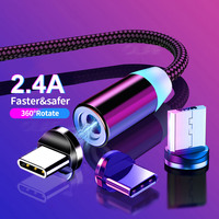 Câble de Charge Magnétique USB Rond 3 en 1, Chargeur Aimant USB-C avec Connecteurs Type-C, Micro USB et USB-A pour Téléphone et Montre Intelligente