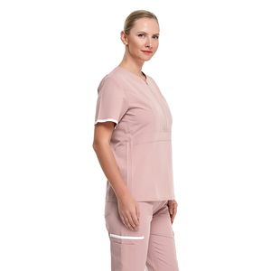 Divise Infermieristiche Personalizzate ZX per Donne, Set Elegante con Maniche Corte e <span class=keywords><strong>Mezza</strong></span> Cerniera Frontale, Top Medico e Pantaloni Jogger - Product Image 4