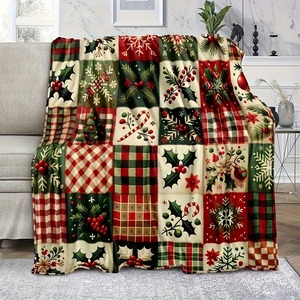 Plaid rectangulaire à motif de Noël en polyester et coton, anti-boulochage, imprimé, style classique, pour usage domestique en hiver - Product Image 1