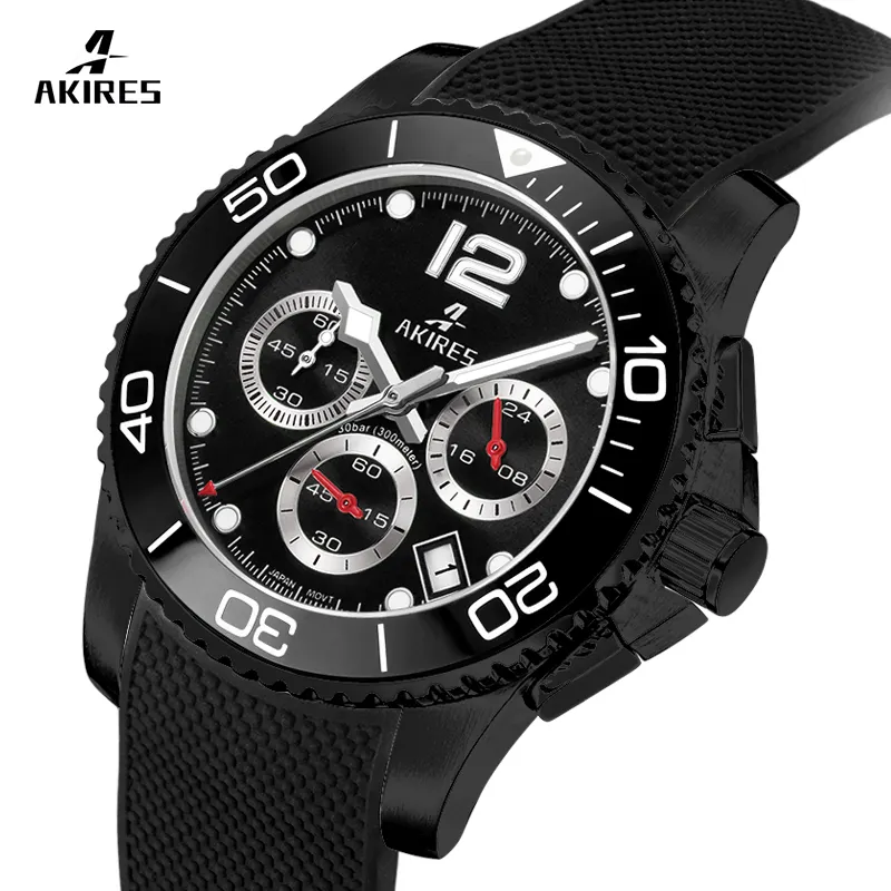 Akires Men Chronograph Watch Luxury Design Brand Sapphire Crystal Glass Genuine Leather 316L Stainless Steel Pilot Wrist for Men