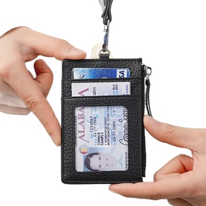 Handmade Real Genuine Leather Card <b>Holder</b> with Zipper for Business Cards with <b>ID</b> Window - Product Image 1