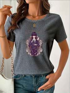 Elegant Women's Blouse &amp; <strong>T</strong>-<strong>shirt</strong> <strong>WEDNESDAY</strong> Pattern Print-Loose Casual Jersey Fabric Mid-length Anti-Pilling Soft Fashionable - Product Image 3