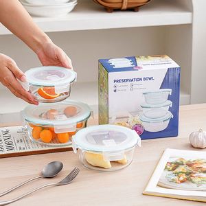 Wholesale Hot-selling Borosilicate Glass Container with Multiple Choice PP Buckle Lids Rectangle / Round /Square Stackable Boxes - Product Image 5