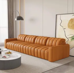 Luxe Leer Voor 4-zits Woonkamer Meubelset Handmatige Hoofdsteun Sofa Met Afstandsbediening Sofa Meubelset