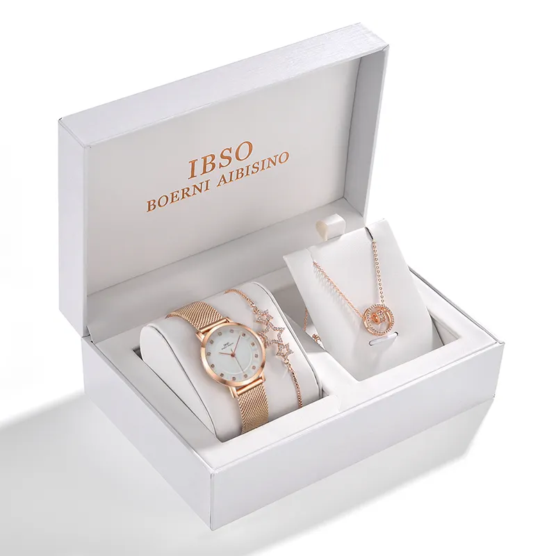 IBSO-Conjunto de reloj de lujo para mujer, conjunto de joyería elegante, relojes de cuarzo