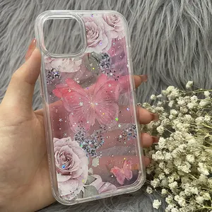 Luxury shockproof Clear drop glue butterfly print phone case for iphone