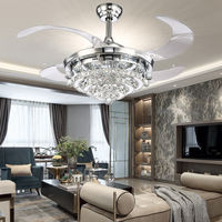 Ventilador de Techo con Cristal y Luces con Control Remoto, LED con 3 Configuraciones de Iluminación, Ventilador de Techo Moderno Invisible y Retráctil
