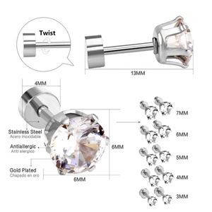 Boucles d'oreilles clous personnalisables en gros, 12 paires/lot, style rond unique, pour femmes, en zircon et acier inoxydable, bijoux - Product Image 4