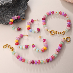 Conjunto de Joyería de Acero Inoxidable para Mujer, Collar, Aretes y Pulsera con Cuentas de Piedra Natural en Color Caramelo, Accesorio a la Moda - Product Image 3