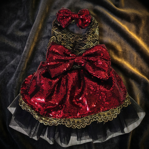 <b>Red</b> <b>Sequin</b> Dog Dress With Bow And Tulle Skirt Princess Style For Pets Winter Holiday Wear - Product Image 3