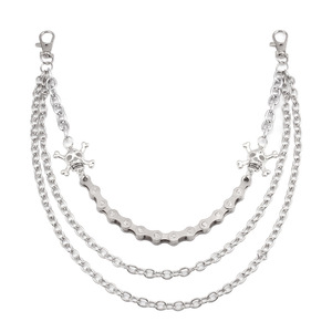 Chaîne de taille double couche motif crâne, style punk, hip-hop, streetwear, chaîne de pantalon pour homme, argent tibétain, chaîne de corps décontractée et tendance - Product Image 4