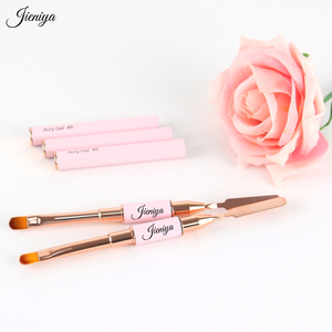 Herramientas Profesionales de Doble Punta para Decoración de Uñas con Logotipo Personalizado 2026, Espátula con Mango Metálico Rosa, Pincel Francés, Pinceles para Gel UV - Product Image 1