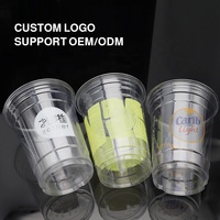 Vente en gros de gobelets en plastique PET recyclables pour boissons froides, café glacé, avec couvercles, logo personnalisé, diamètre 98 mm, 12/14/16/18/20/24 oz
