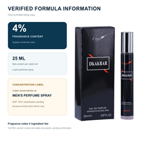 Vente en gros de parfums pour hommes en vaporisateur de 25 ml, 5 options de senteurs fougère, aquatiques, épicées et boisées, format voyage portable, collection de parfums en boîte