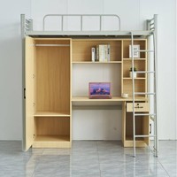 Lit simple en acier pour étudiants avec bureau intégré sous le lit supérieur, adapté aux dortoirs scolaires et aux quartiers du personnel