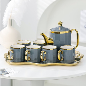Luxury European Ceramic <b>Tea</b> <b>Sets</b> Gold Handle Teapot and Cup <b>Set</b> for 6 Home Decor Porcelain <b>Tea</b> Pot <b>Set</b> with Tray - Product Image 1