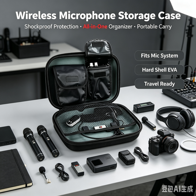 Multi-Compartment Wireless Lapel Mic EVA Hard Storage Case Shockproof Waterproof Bag Vlog Podcast Live Stream Transmitter Kit