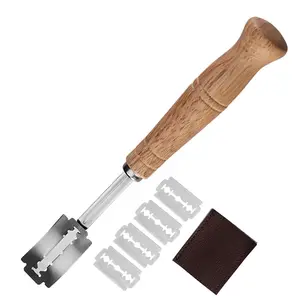 木制手柄弯曲面包刀304不锈钢面包切边刀面团分割刀