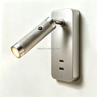 Applique murale de lecture pour chevet d'hôtel, à fixation en surface, orientable, avec tête de lampe moletée, interrupteur et chargement USB et Type-C