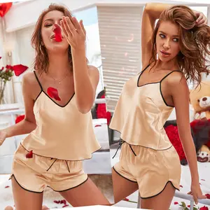 P197 Luxury Girls Silk Pijama Para Mujer Satin Camisole Pajamas 2 Piece Set Women'S Sleepwear