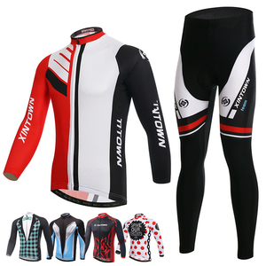Conjunto de Jersey de Ciclismo para Hombre, Manga Larga, Rojo, Amarillo y Negro, Transpirable, de Poliéster, para Ciclismo al Aire Libre, para Adultos - Product Image 1