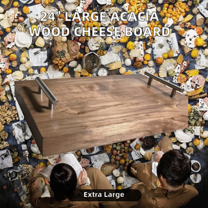 Tabla de Quesos Rectangular Rústica de Madera de Acacia Extra Grande de 24'' con Asas, Pulida y Ecológica, de Lujo - Product Image 2