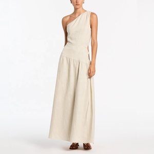 Abbigliamento estivo personalizzato di fascia alta OEM elegante Vintage monospalla Maxi <span class=keywords><strong>da</strong></span> <span class=keywords><strong>donna</strong></span> allentata abito Casual <span class=keywords><strong>da</strong></span> <span class=keywords><strong>donna</strong></span> 100% tessuto di <span class=keywords><strong>lino</strong></span> - Product Image 2