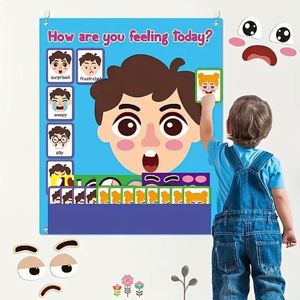 Tableau mural interactif et coloré en feutre pour l'apprentissage des émotions, idéal pour la chambre des tout-petits ou comme fourniture de bureau scolaire - Product Image 1