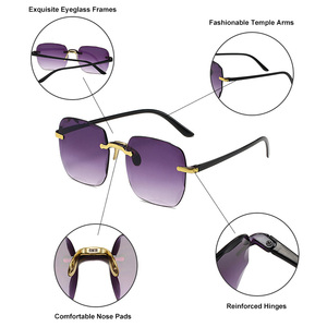 Lunettes de soleil multicolores dégradées sans monture, coupe carrée, tendance unisexe, lunettes de soleil pour femmes - Product Image 2
