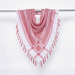 Shemagh Auténtico Estilo Jordano con Borlas Largas y Pesadas, Bufanda Árabe Tradicional Roja y Blanca, Keffiyeh Premium con Flecos - Product Image 6