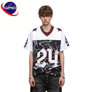QZFSO Casual Breathable Matte Polyester V-Neck Oversized Custom Sublimated Football T-shirt Mesh Sport Soccer Jersey for Men - Product Image 1
