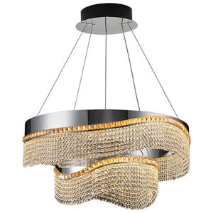 Nieuwste Binnen Roestvrij Staal Golvende Cirkel Led Drie Kleuren Kristallen Hangende Kroonluchter Lichten Zilveren Hangende Verlichting Voor Decor - Product Image 1
