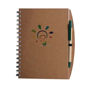 Eco Vriendelijke Custom Logo Kraft Gerecycled Papier Spiraal Kleurrijke Zak Notebook Met Pen