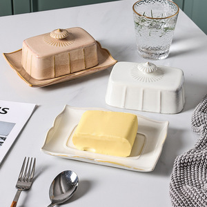 French Vintage Style Butter Keeper Container Porcelain Butter Cheese <b>Box</b> Custom Logo Ceramic Butter Plate Dish with Lid - Product Image 4