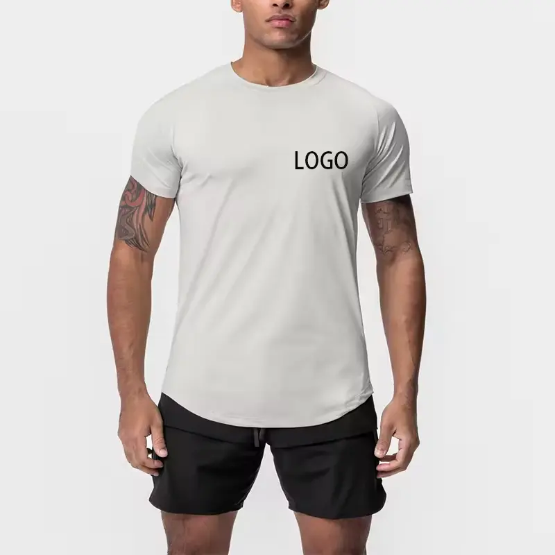 Logo personnalisé dtg impression blanc Relax Boxy Fit t-shirts de course à pied vente en gros polyester Compression Gym t-shirt pour hommes