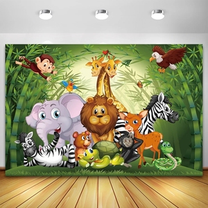 Safari-Party Kulisse Junge Mädchen 1. Geburtstag Banner Dekor Baby Party Dschungel Tier Vinyl-Fotohintergrund Fotografie-Requisiten - Product Image 1