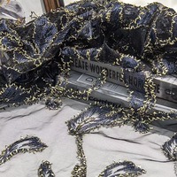 Tissu de broderie en filet doré de luxe, dentelle en tulle à paillettes multicolores pour robe de soirée