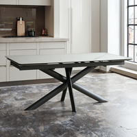 Usine chinoise vend des meubles de salle à manger en céramique avec pieds en métal de luxe léger et moderne, plateau en verre trempé, table 4 places