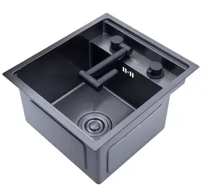 现代设计黑色304不锈钢厨房水槽盖手工酒吧柜台水槽三孔小隐藏单尺寸