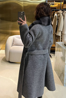 Manteau trench en cachemire pour femmes avec ceinture et col en fourrure véritable, motif uni, respirant, en laine de mouton, pour l'hiver