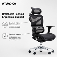 Chaise de bureau ergonomique moderne certifiée EPD à dossier haut - Chaise de travail réglable en tissu respirant pour projets commerciaux
