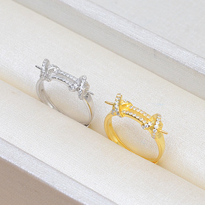 Bague ouverte en argent S925 avec double perle, plaquée or 14 carats, accessoires de bricolage, bracelet tendance pour femme, semi-fini, taille 7-8, perle - Product Image 2