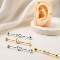 Bijou de piercing corporel tendance pour femme, barbell industriel en titane ASTM-F136 G23 à filetage interne pour cartilage et pont d'oreille