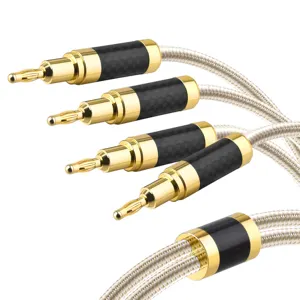 Speaker Cable 3feet - 15 Feet Banana Plugs and Convertible Gold Plated Y Spade Connectors Silver Plated Copper Wire Carbon fiber