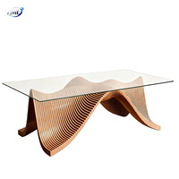 Table basse de salon en bois durable au design ondulé européen moderne, personnalisable, en bois courbé, garantie 1 an